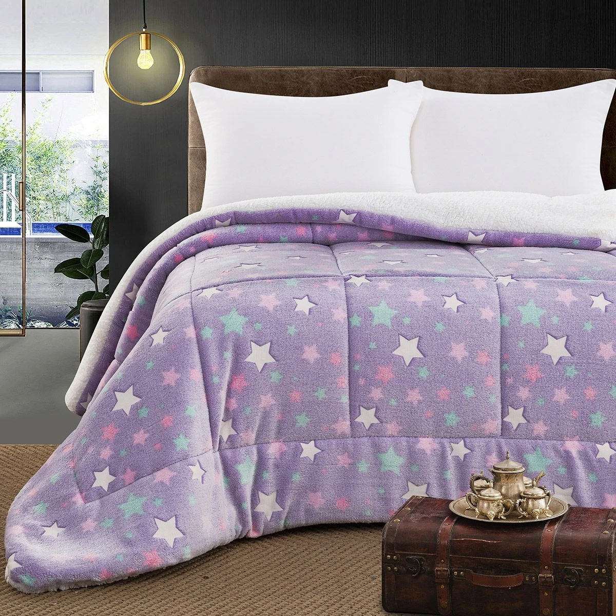 Beauty Home Κουβερτοπάπλωμα μονό φωσφοριζέ Glow Art 6273 160x220 Λιλά