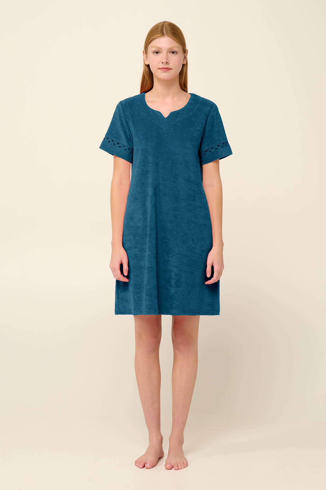 Μονόχρωμο Frottee Φόρεμα Θαλάσσης με Τσέπες