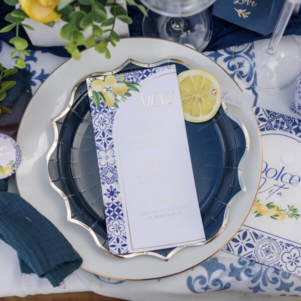 Beauty Home 10 Κάρτες χάρτινες menu με θέμα “Dolce Vita” – Μπλε, Λευκό και Χρυσό 10 x 20 cm