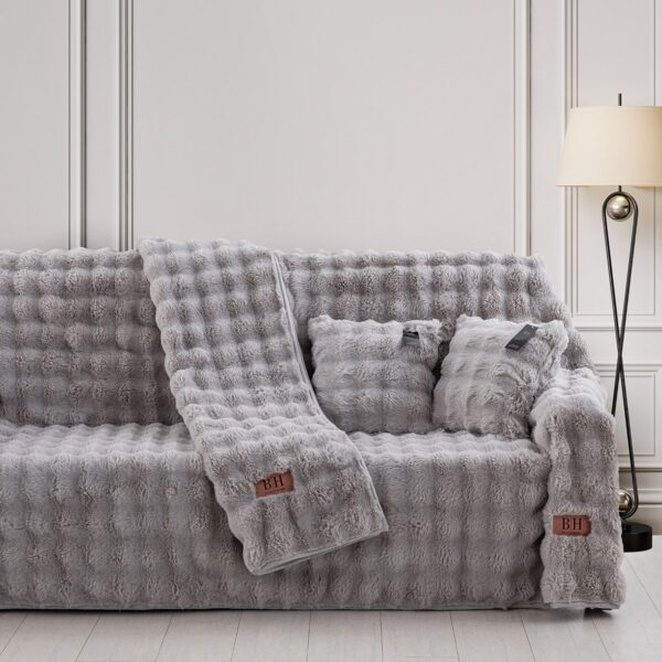 Beauty Home Γούνινο ριχτάρι Μονοθέσιο Pop Art 8721 180x160 Γκρι