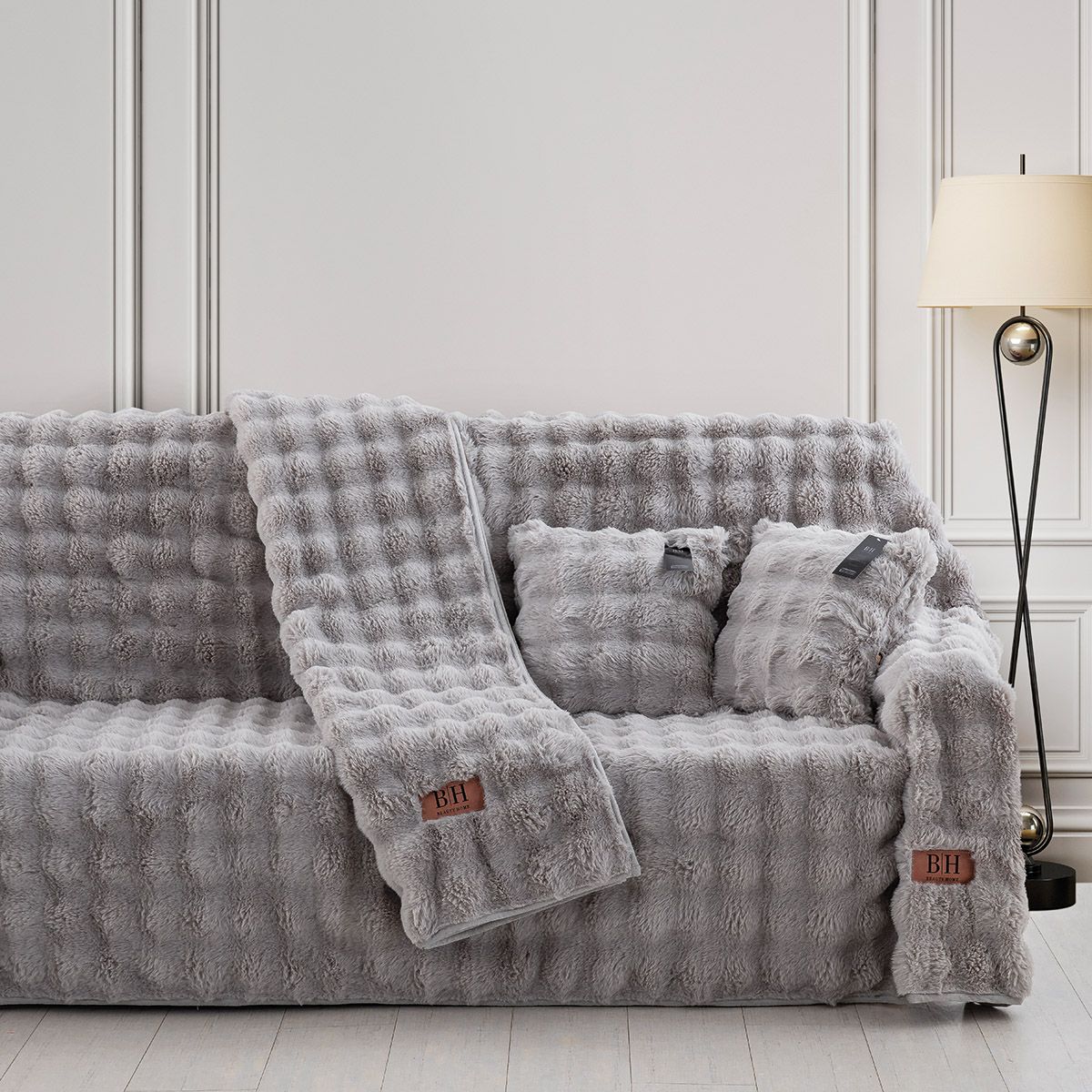 Beauty Home Γούνινο ριχτάρι Μονοθέσιο Pop Art 8721 180x160 Γκρι