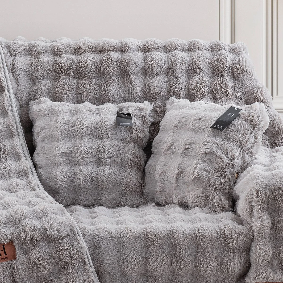 Beauty Home Γούνινη Μαξιλαροθήκη διακοσμητική Pop Art 8721 40x40 Γκρι