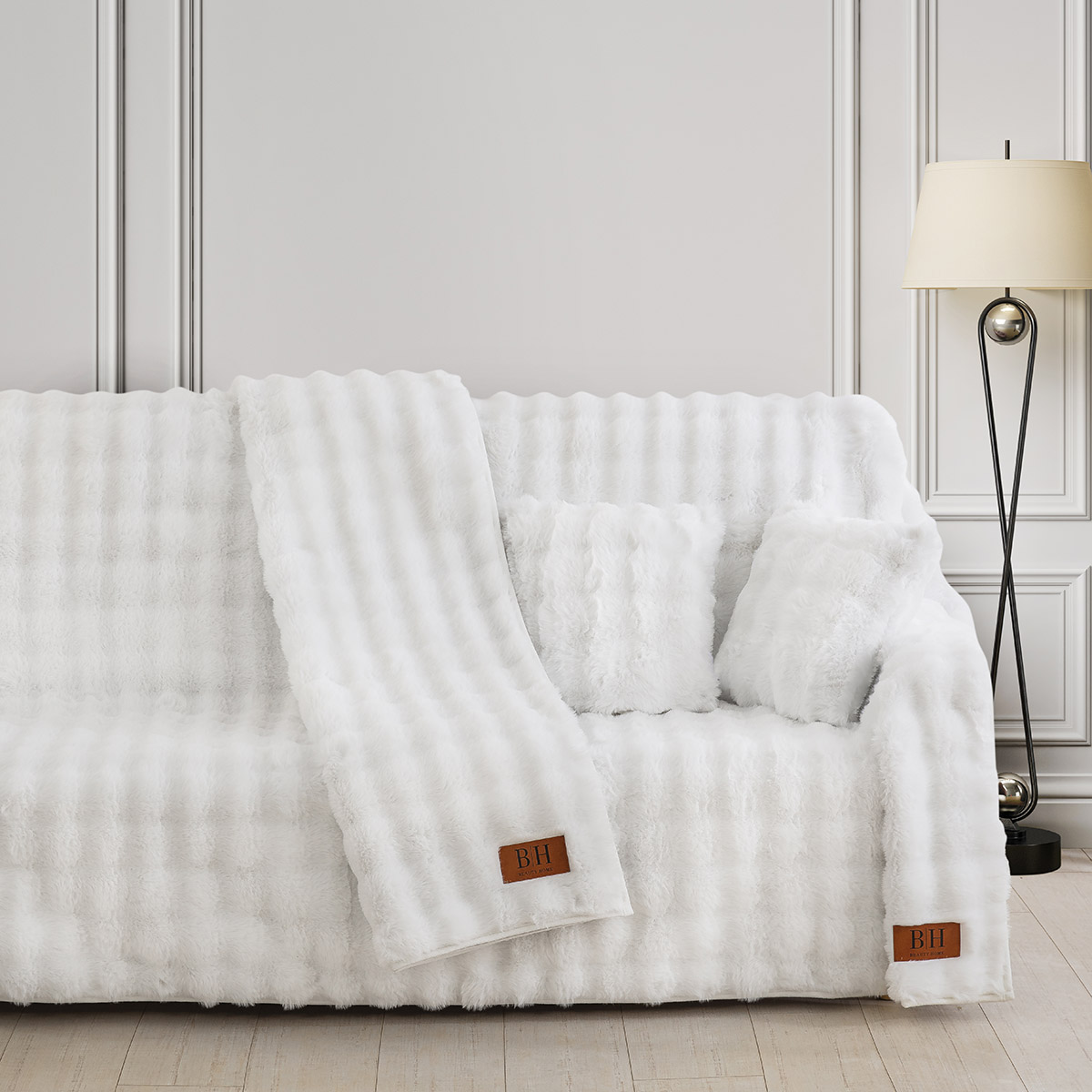 Beauty Home Γούνινο ριχτάρι Μονοθέσιο Pop Art 8724 180x160 Λευκό