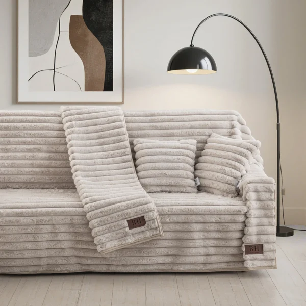 8725 Beauty Home Γούνινη Μαξιλαροθήκη διακοσμητική Stripe Art 8725 40x40 Μπεζ