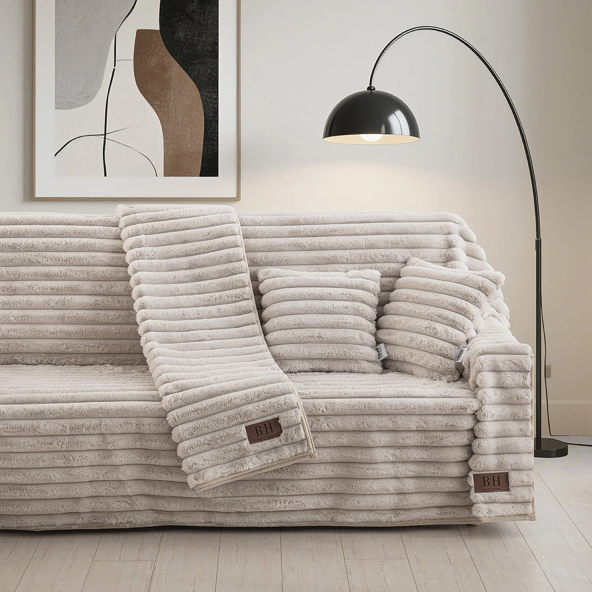 Beauty Home Γούνινη Μαξιλαροθήκη διακοσμητική Stripe Art 8725 40x40 Μπεζ