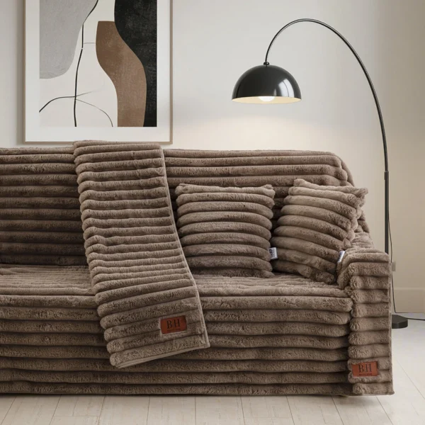 8726 Beauty Home Γούνινη Μαξιλαροθήκη διακοσμητική Stripe Art 8726 40x40 Μόκα