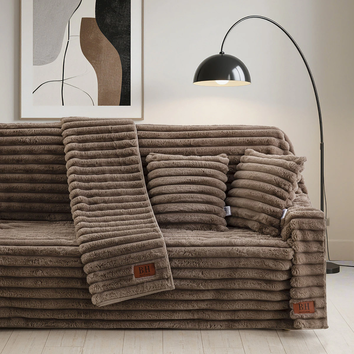 8726 Beauty Home Γούνινο ριχτάρι Μονοθέσιο Stripe Art 8726 180x160 Μόκα