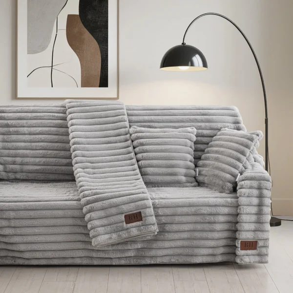 8727 Beauty Home Γούνινη Μαξιλαροθήκη διακοσμητική Stripe Art 8727 40x40 Γκρι