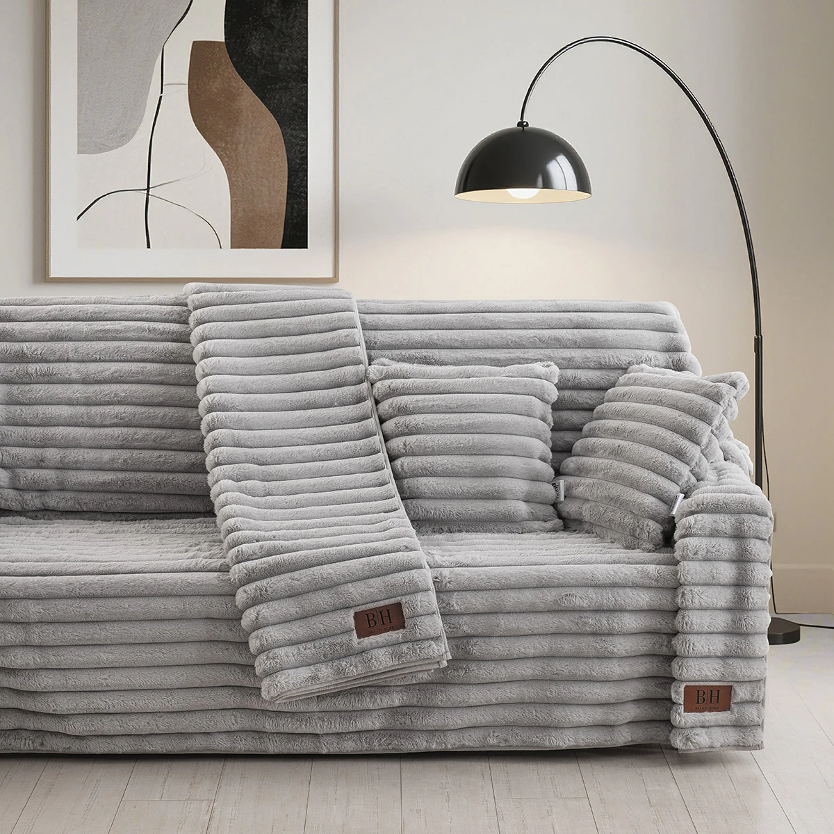 Beauty Home Γούνινη Μαξιλαροθήκη διακοσμητική Stripe Art 8727 40x40 Γκρι