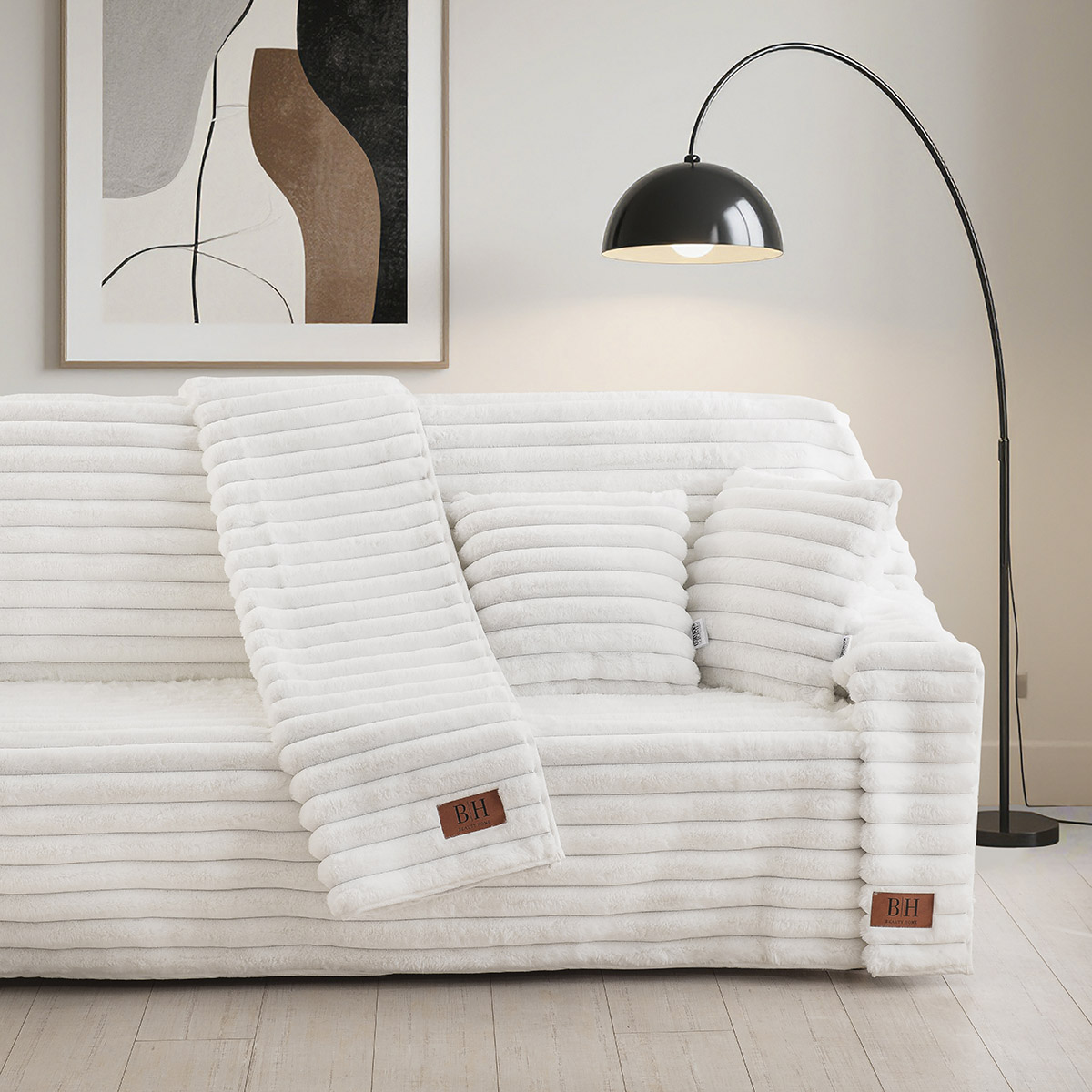 Beauty Home Γούνινο ριχτάρι Μονοθέσιο Stripe Art 8728 180x160 Λευκό