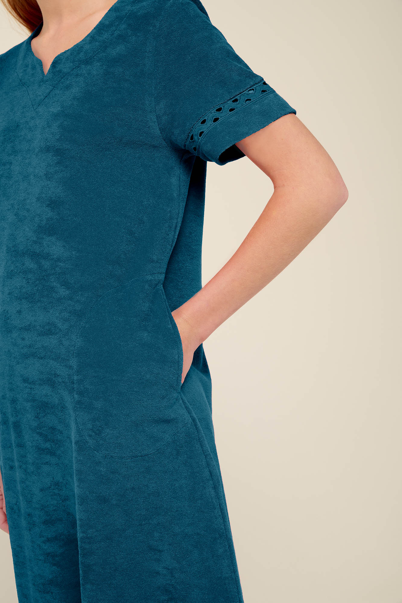 Μονόχρωμο Frottee Φόρεμα Θαλάσσης με Τσέπες