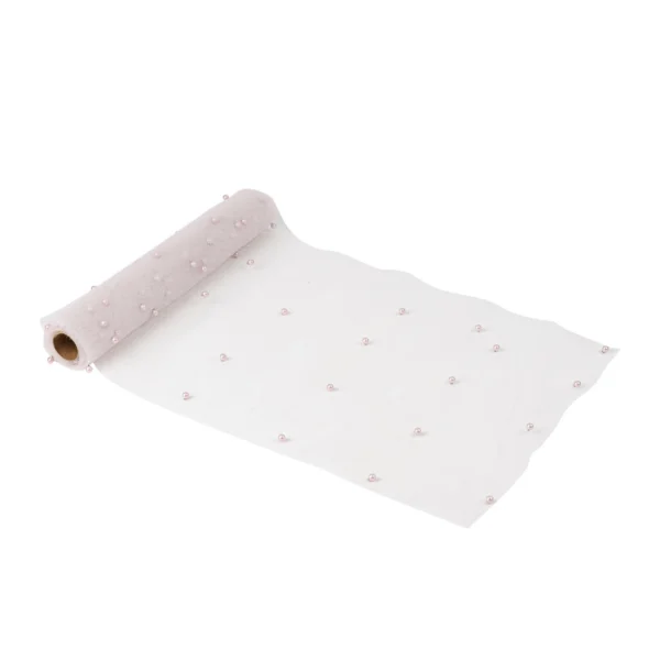 Beauty Home Ράννερ με πέρλες – Ροζ οργάντζα 28 cm x 5 m