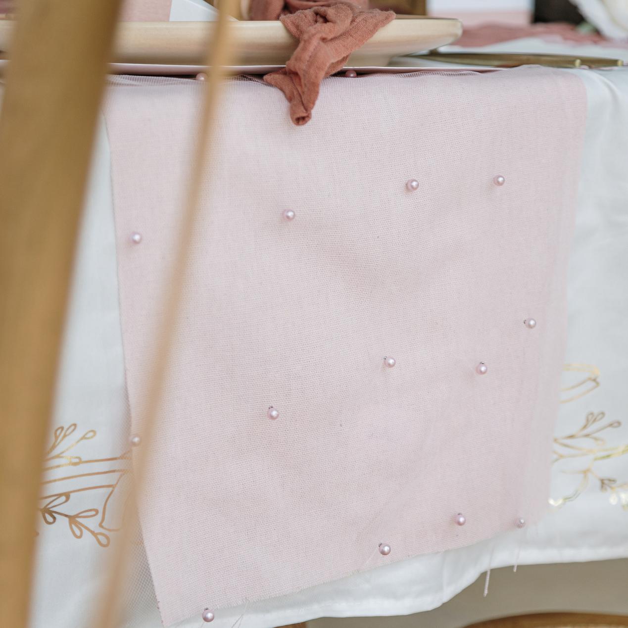 Beauty Home Ράννερ με πέρλες – Ροζ οργάντζα 28 cm x 5 m