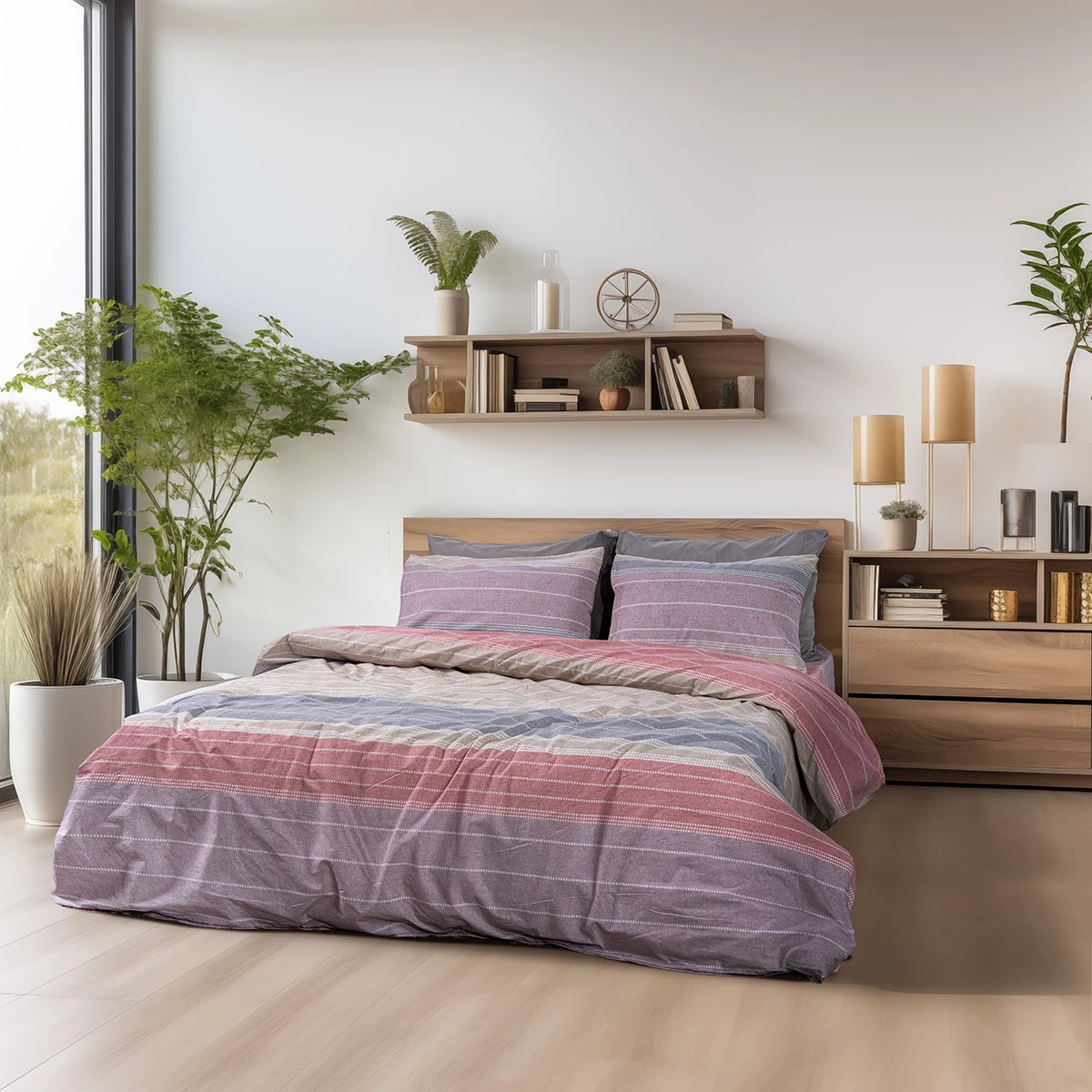 12371 Beauty Home Σετ σεντόνια υπέρδιπλα με λάστιχο Glory Art 12371 170x200+32 Ροζ,Γκρι