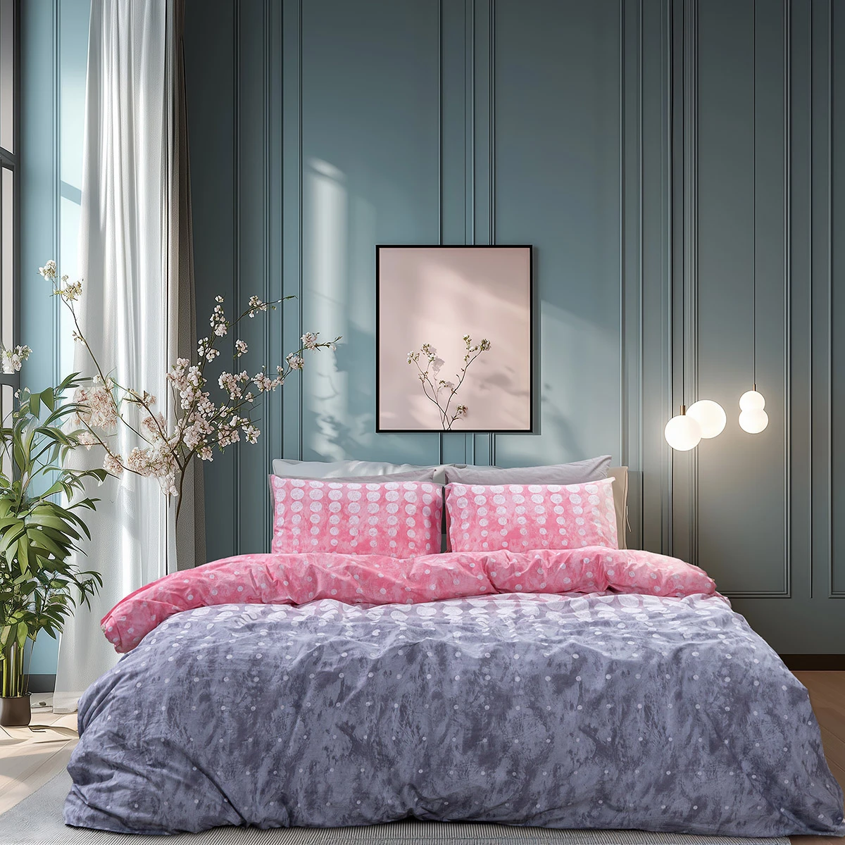 12372 Beauty Home Σετ σεντόνια υπέρδιπλα με λάστιχο Glory Art 12372 170x200+32 Ροζ,Γκρι