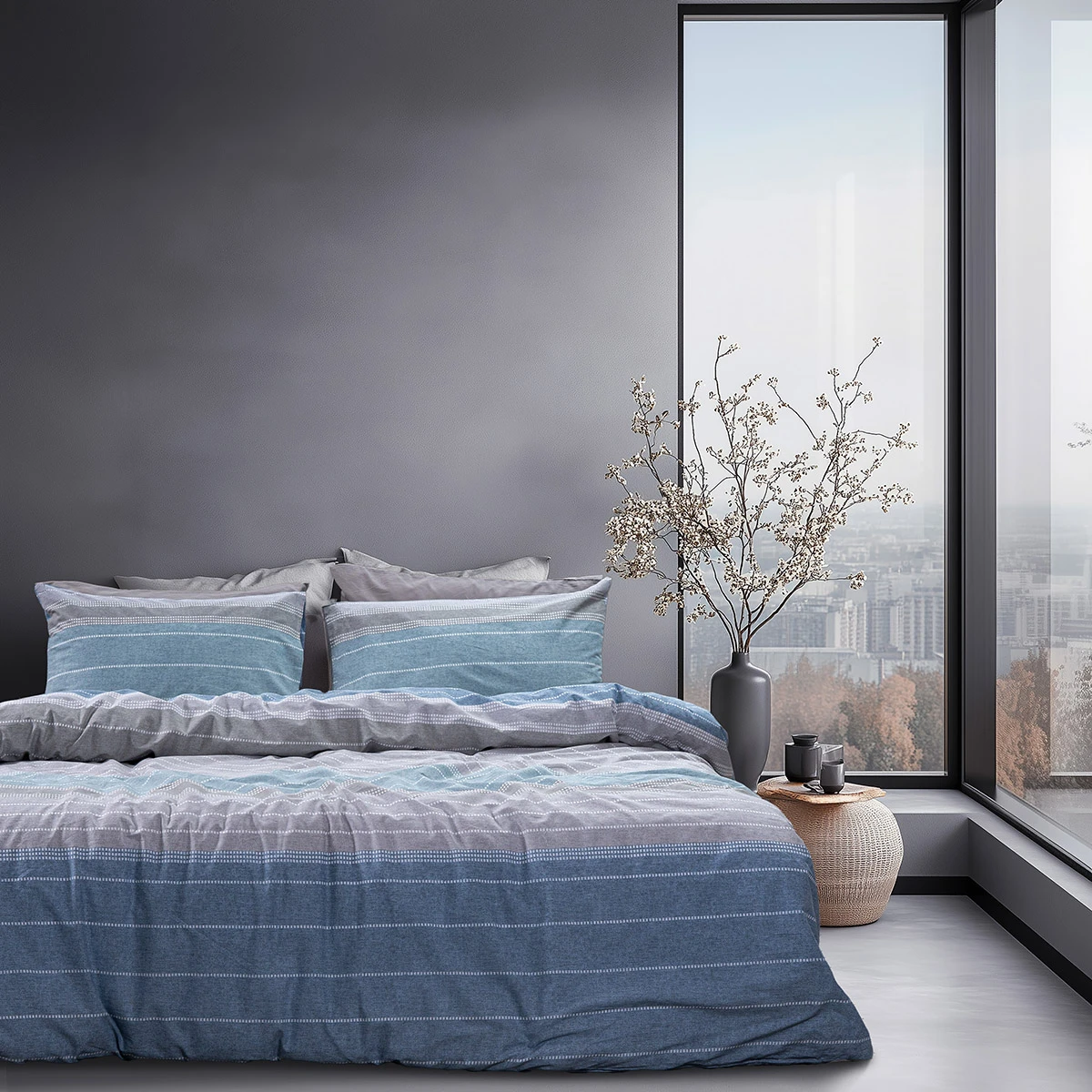 12373 Beauty Home Σετ σεντόνια υπέρδιπλα με λάστιχο Glory Art 12373 170x200+32 Γκρι,Μπλε