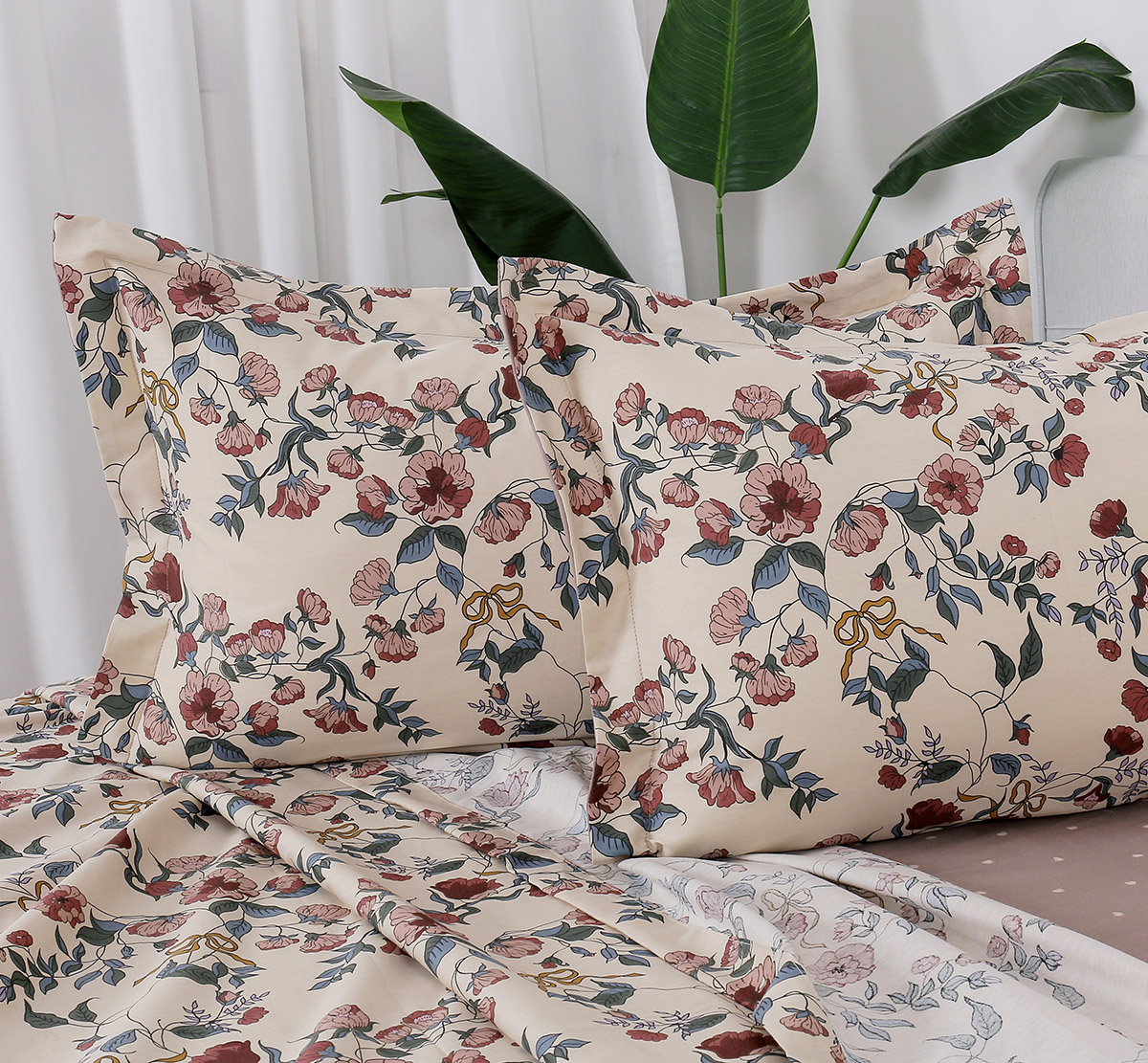 Beauty Home Σετ σεντόνια υπέρδιπλα με λάστιχο Memories Art 12676 165x200+30 Μπεζ,Ροζ