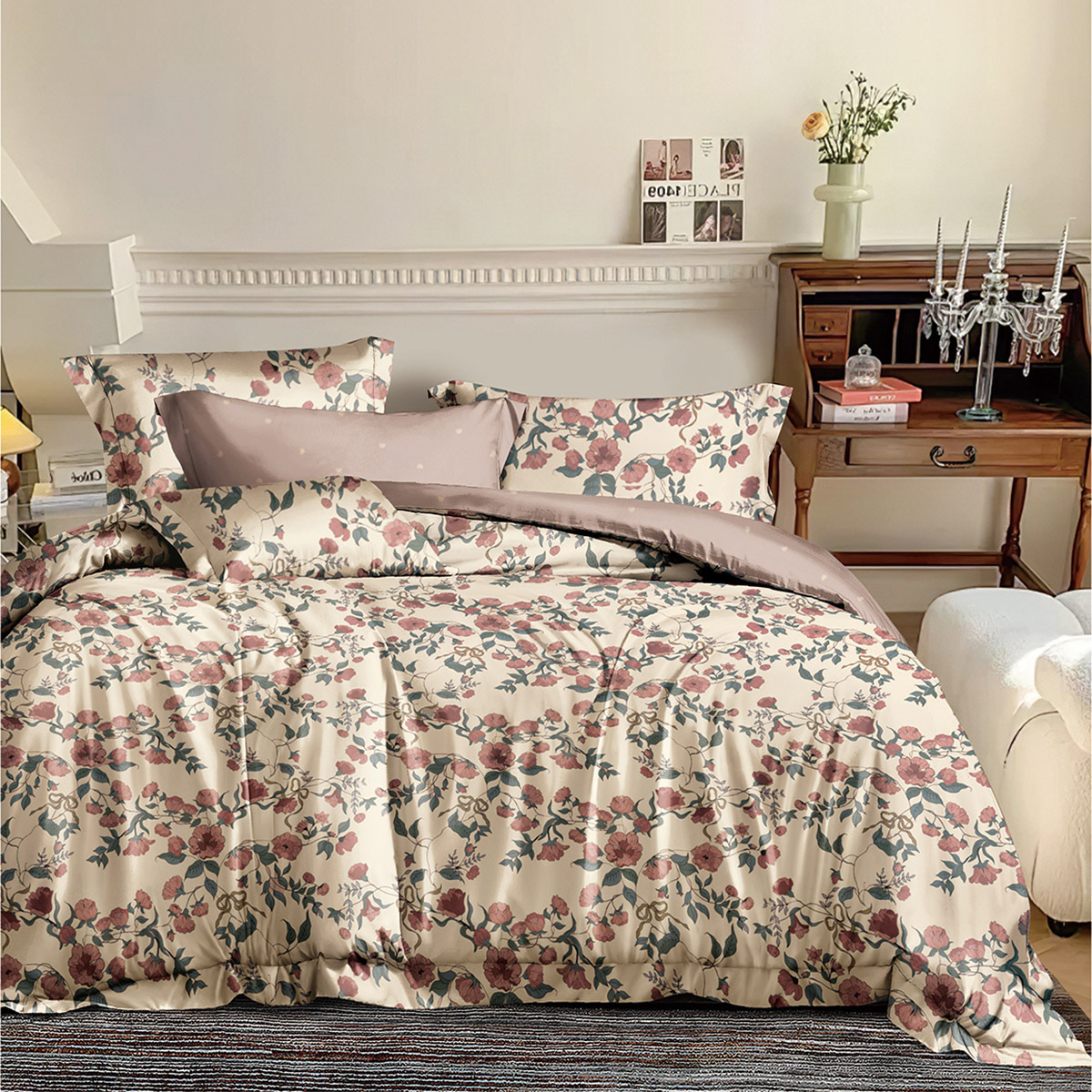 Beauty Home Σετ παπλωματοθήκη υπέρδιπλη Memories Art 12676 230x250 Μπεζ,Ροζ