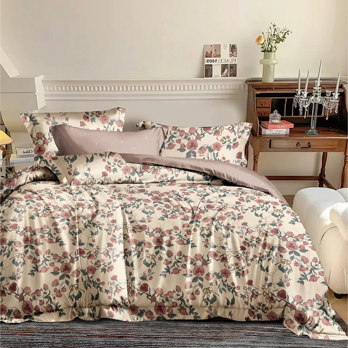 Beauty Home Σετ σεντόνια υπέρδιπλα με λάστιχο Memories Art 12676 165x200+30 Μπεζ,Ροζ