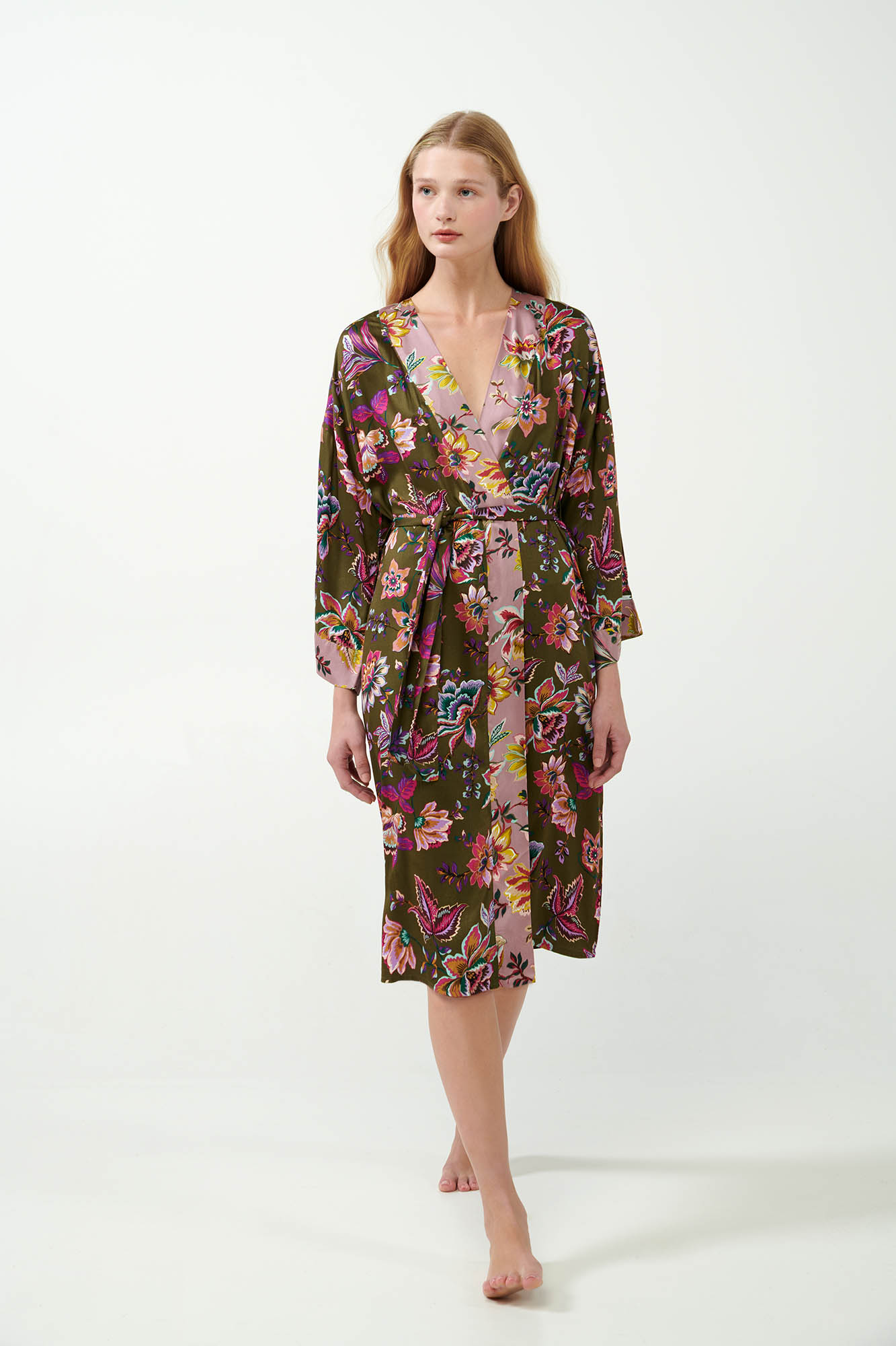 Viscose Satin Σταυρωτή Φλοράλ Ρόμπα
