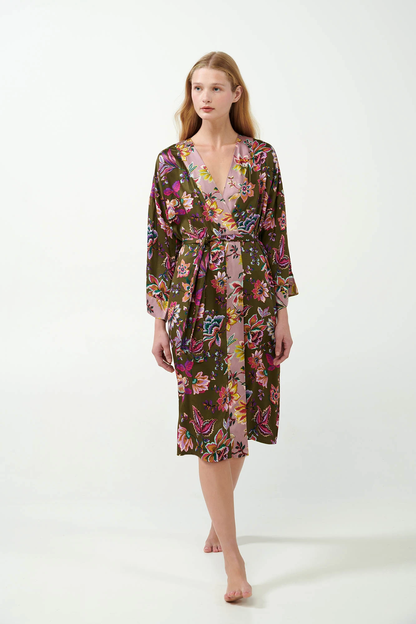 Viscose Satin Σταυρωτή Φλοράλ Ρόμπα