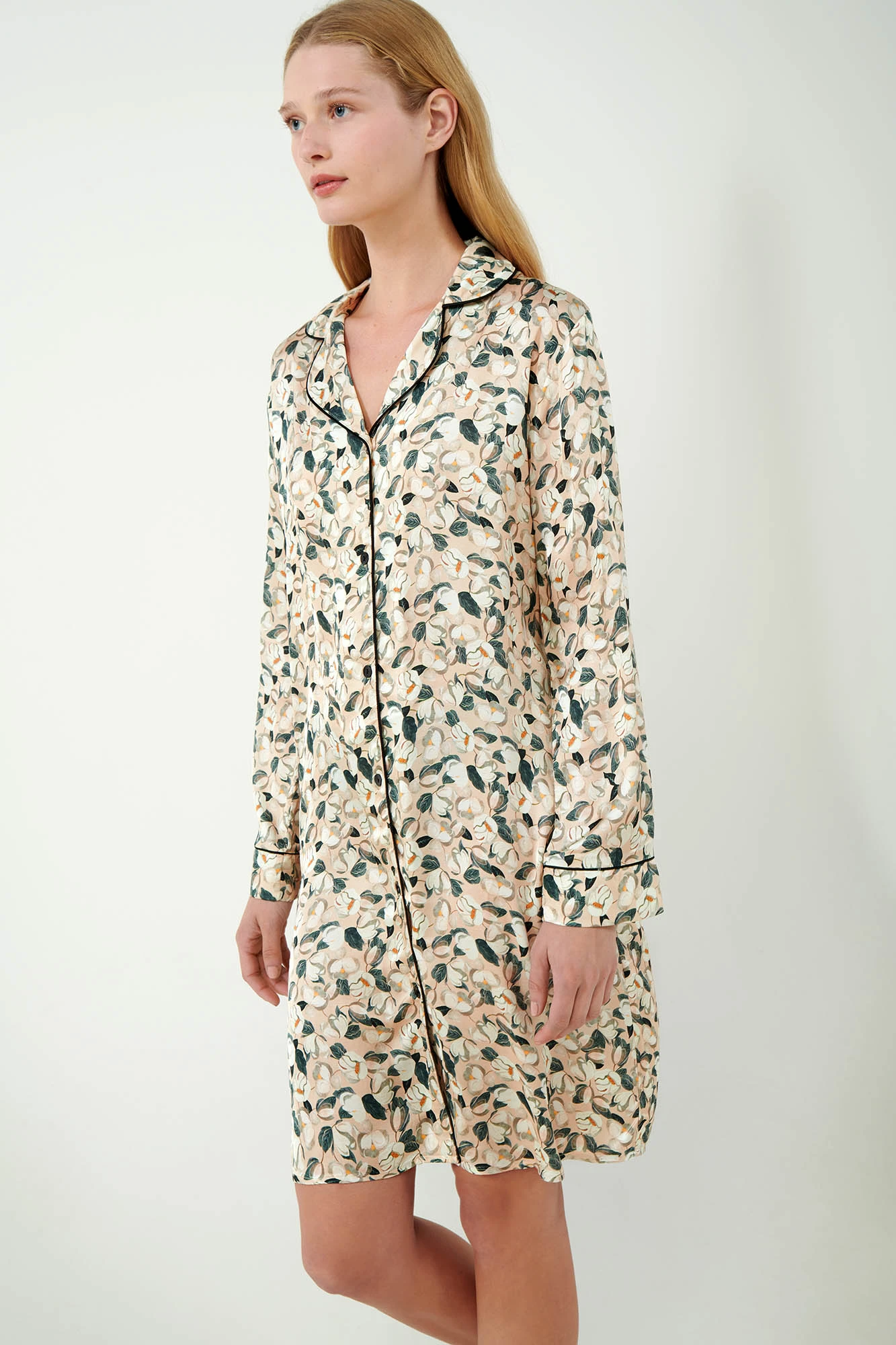 Viscose Satin Κουμπωτό Φλοράλ Νυχτικό