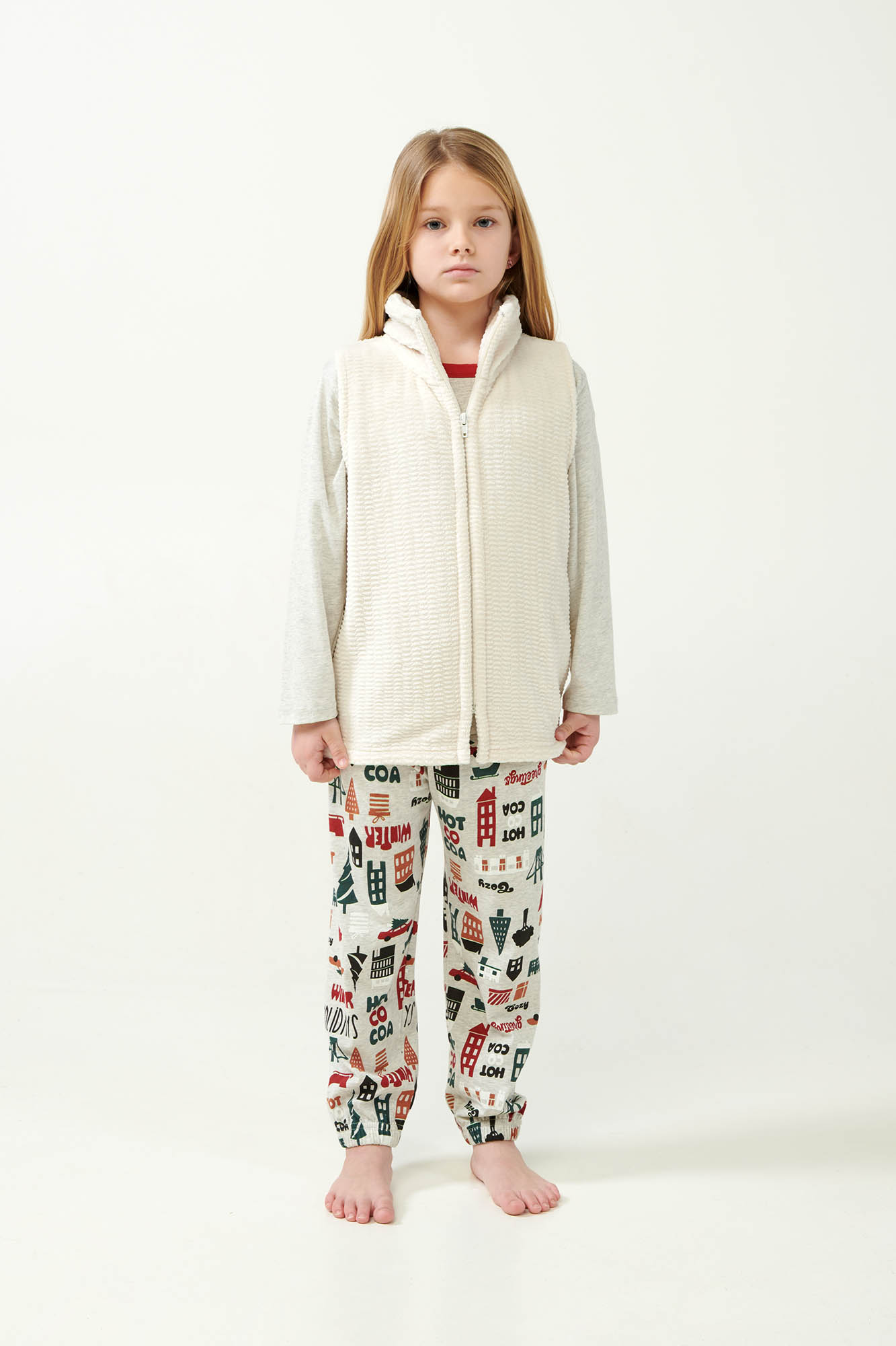 2_0012137031 Παιδικό Υπόλευκο Fleece Γιλέκο με Φερμουάρ