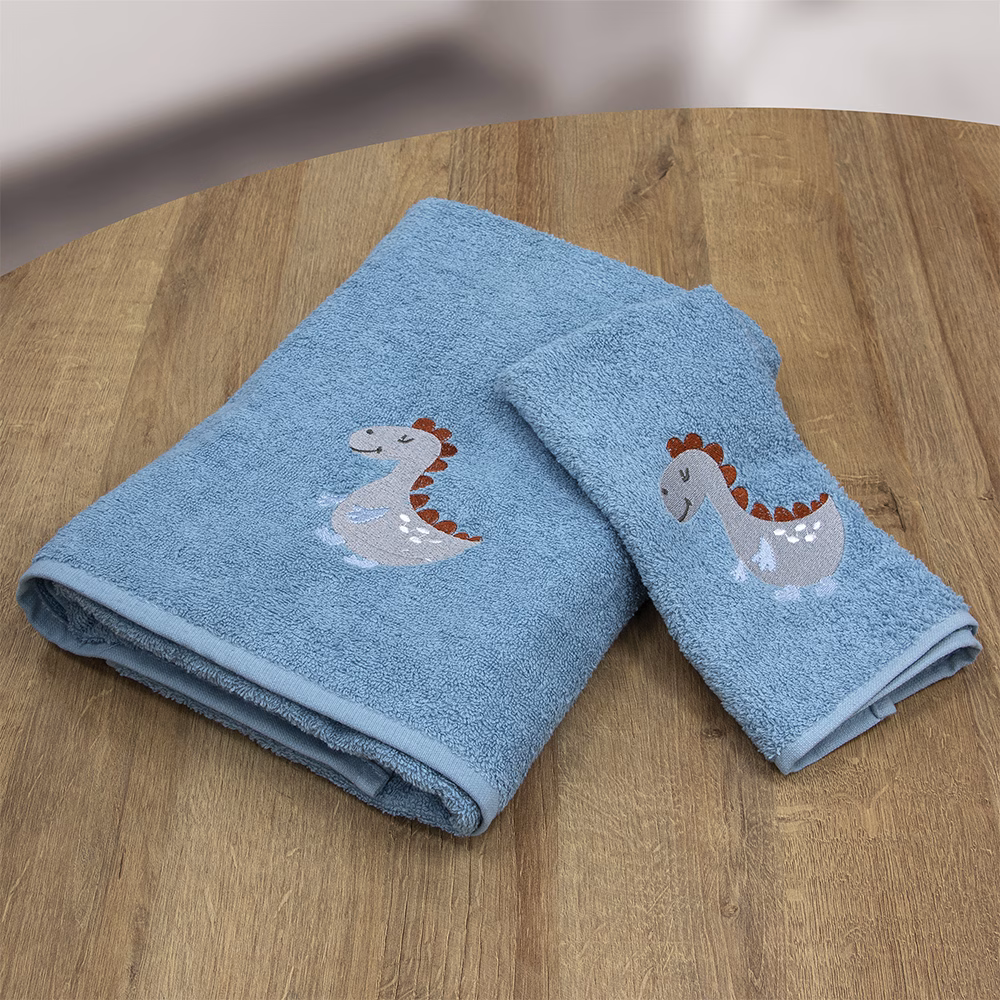 LINO Σετ Πετσέτες 2 Τεμαχίων Κεντητές Lagarto Μπλε