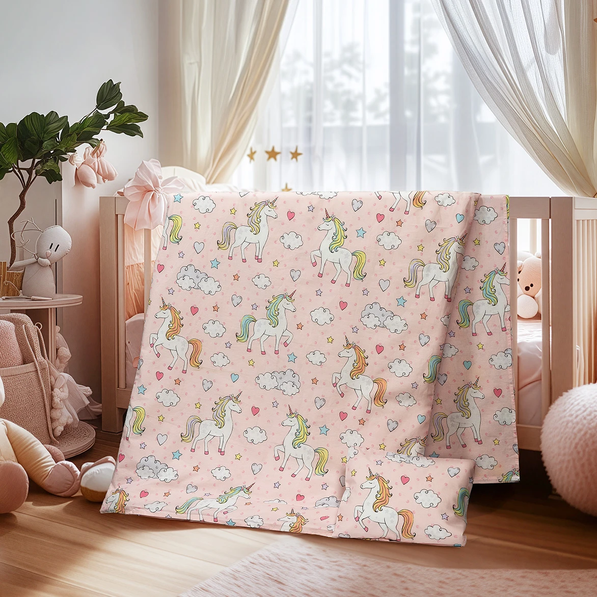 6328_bebe Beauty Home Σετ σεντόνια βρεφικά Bloom Art 6328 120x170 Ροζ