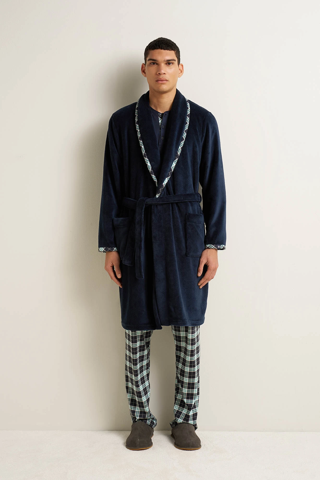 1_0497546673 Ανδρική Fleece Σταυρωτή Μακριά Ρόμπα