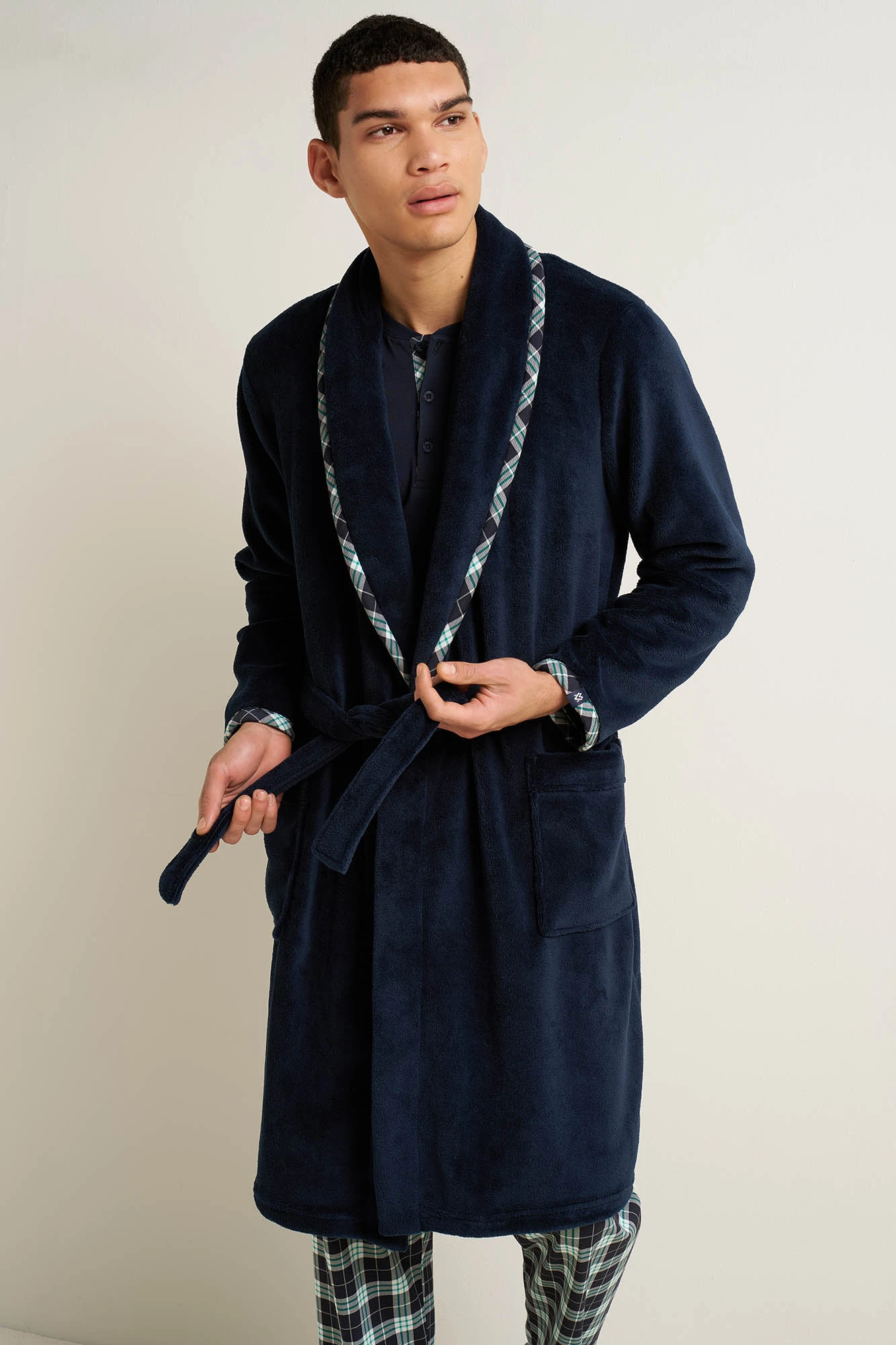 Ανδρική Fleece Σταυρωτή Μακριά Ρόμπα