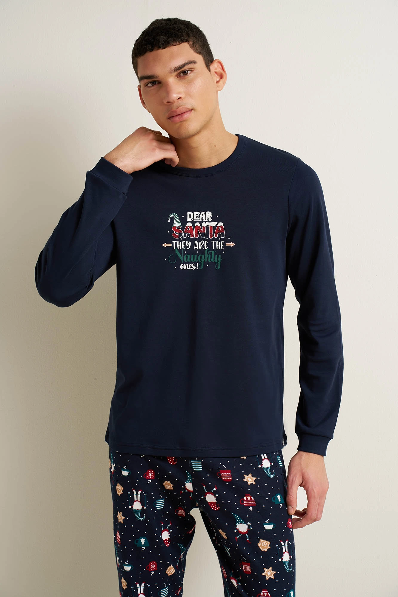 Ανδρική Βαμβακερή Matching Πυτζάμα με Μανσέτες