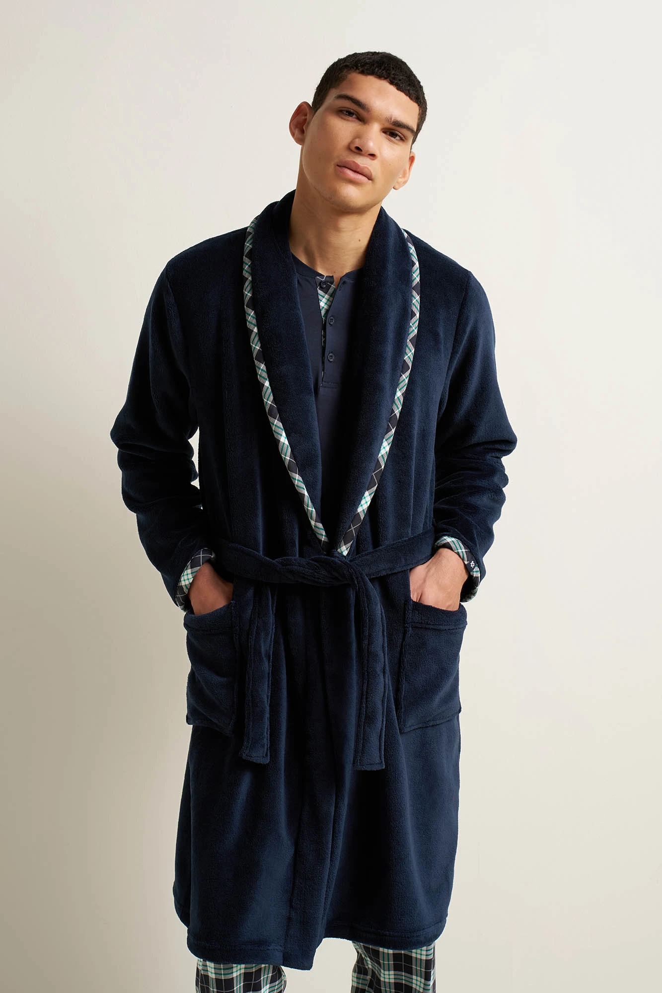 Ανδρική Fleece Σταυρωτή Μακριά Ρόμπα