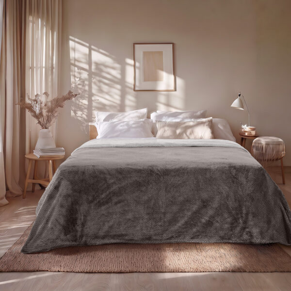11601_Anthracitte-Grey_2 Beauty Home Κουβέρτα υπέρδιπλη διπλής όψεως Art 11601 Jacquard fleece 700gsm Fiesta Plus 220x240 Ανθρακί,Γκρι
