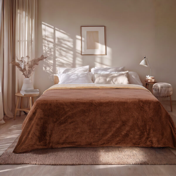 11601_Beige-Brown_2 Beauty Home Κουβέρτα υπέρδιπλη διπλής όψεως Art 11601 Jacquard fleece 700gsm Fiesta Plus 220x240 Καφέ,Μπεζ