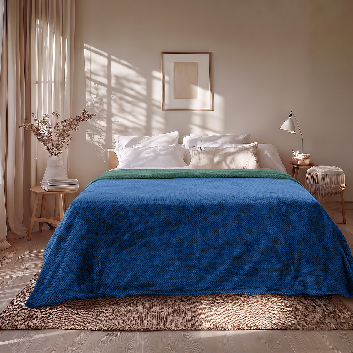 11601_Blue-Green_2 Beauty Home Κουβέρτα υπέρδιπλη διπλής όψεως Art 11601 Jacquard fleece 700gsm Fiesta Plus 220x240 Μπλε,Πράσινο