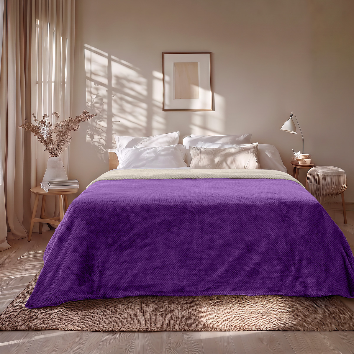 11601_Purple-Ecru_2 Beauty Home Κουβέρτα υπέρδιπλη διπλής όψεως Art 11601 Jacquard fleece 700gsm Fiesta Plus 220x240 Εκρού,Μωβ