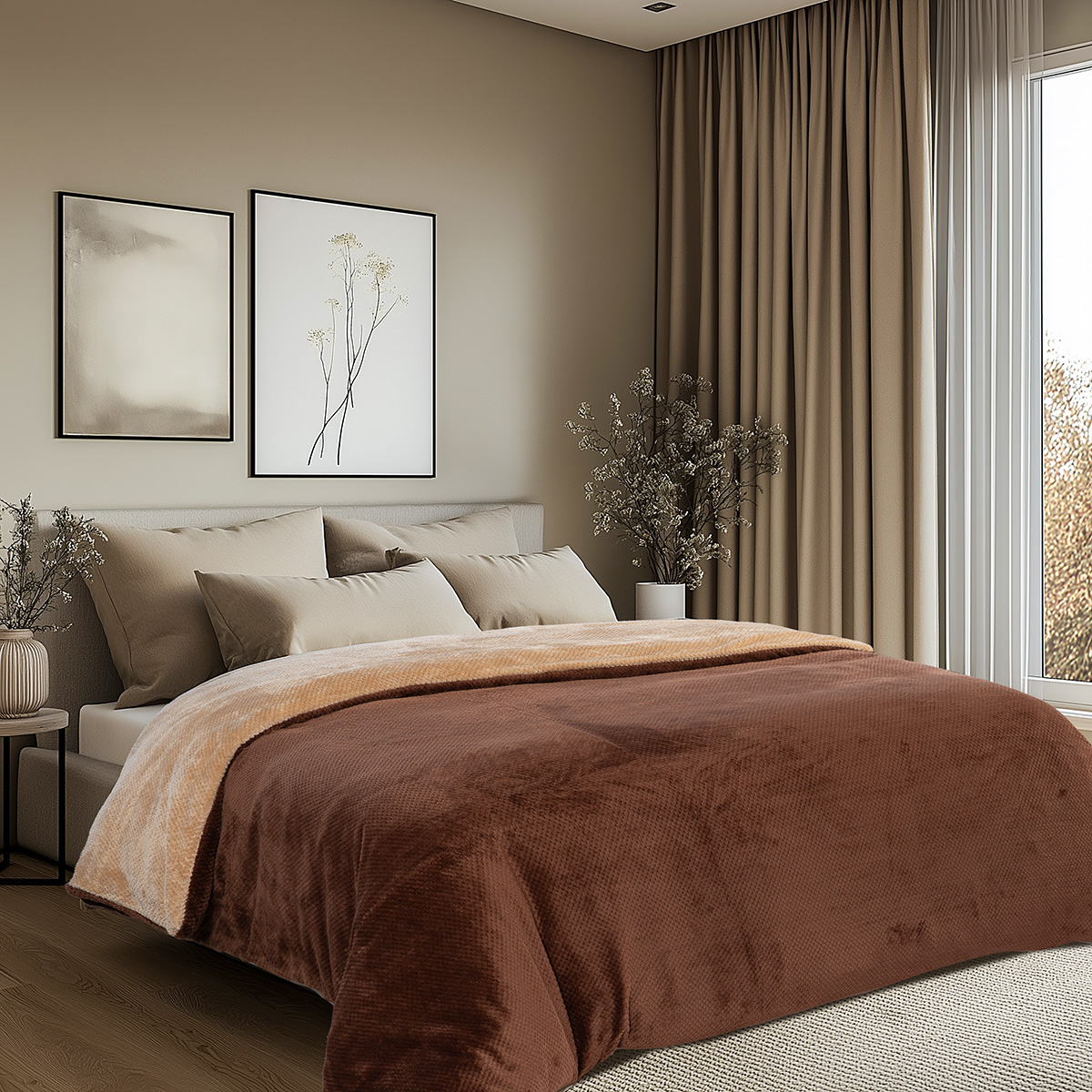 11602_Beige-Brown_2 Beauty Home Παπλωματοθήκη υπέρδιπλη διπλής όψεως Art 11602 Jacquard fleece 700gsm Fiesta Plus 220x240 Καφέ,Μπεζ