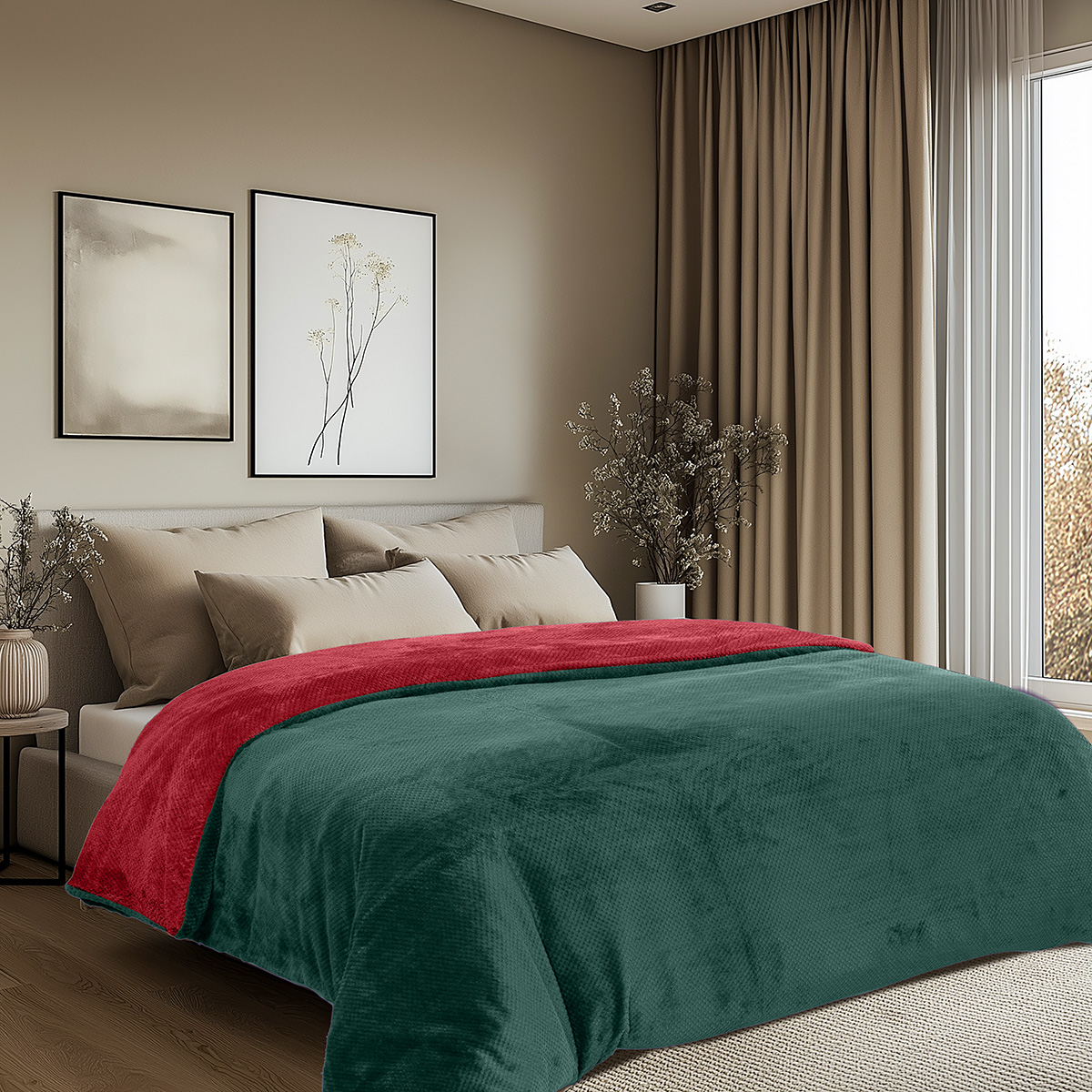 11602_Green-Red_2 Beauty Home Παπλωματοθήκη υπέρδιπλη διπλής όψεως Art 11602 Jacquard fleece 700gsm Fiesta Plus 220x240 Πράσινο,Κόκκινο
