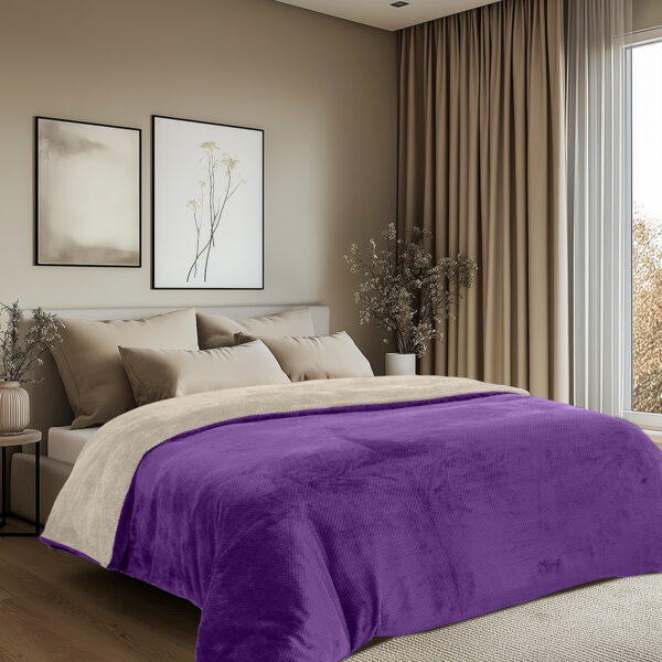 11602_Purple-Ecru_2 Beauty Home Παπλωματοθήκη υπέρδιπλη διπλής όψεως Art 11602 Jacquard fleece 700gsm Fiesta Plus 220x240 Εκρού,Μωβ