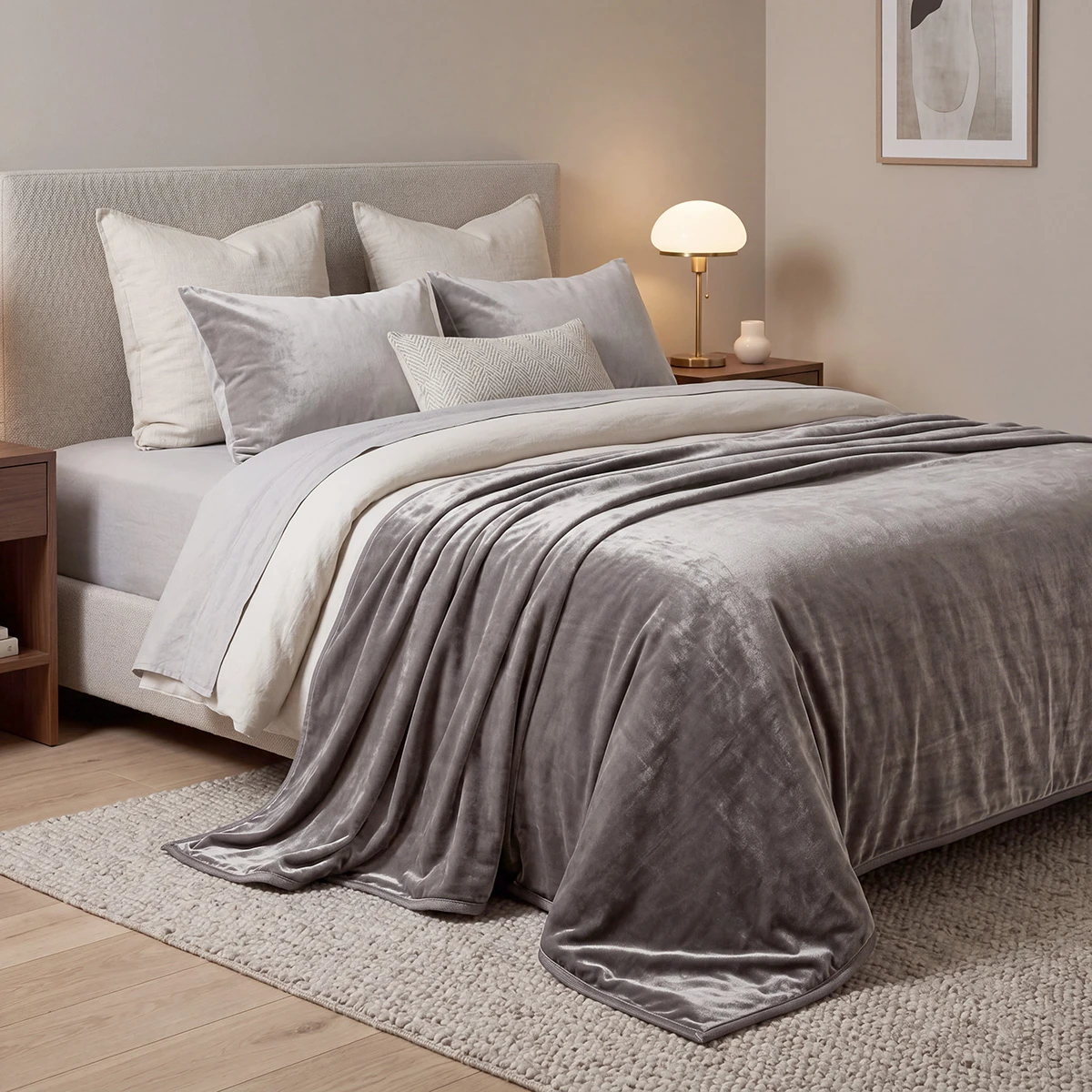 12550_Grey Beauty Home Κουβέρτα υπέρδιπλη Velora Art 12550 100% polyester super soft 550gsm 220x240 Γκρι